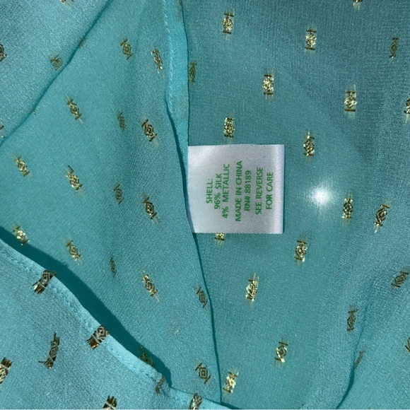 Lily Pulitzer Aqua and Gold Blouse XS - Picture 4 of 12